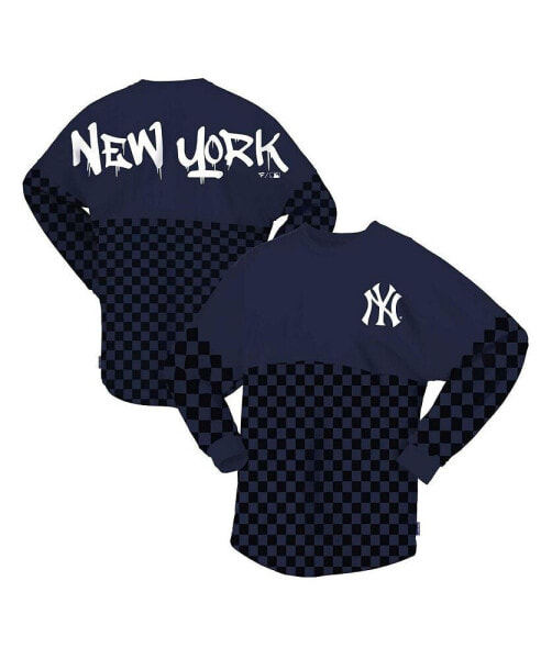 Футболка с длинным рукавом Spirit Jersey женская в клетку с принтом команды New York Yankees, цвет Navy