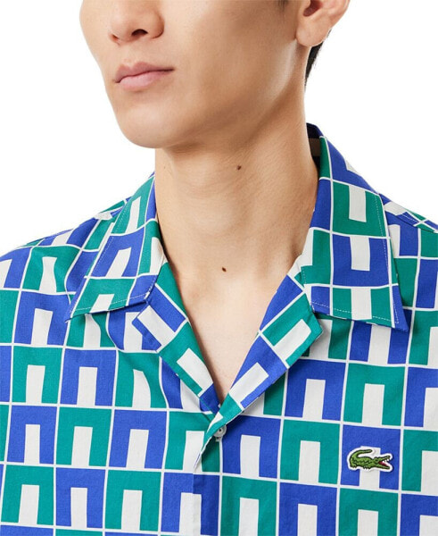 Men's Relaxed Fit Short Sleeve Button-Front Printed Camp Shirt