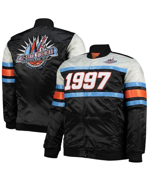 Men's Black Big and Tall Hardwood Classics 1997 NBA All-Star Game Heavyweight Satin Full-Snap Jacket