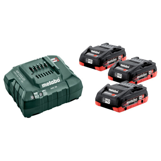 Metabo Basis-Set 3x LiHD 18V 4,0 Ah Akkus + Lader ASC55 im Karton