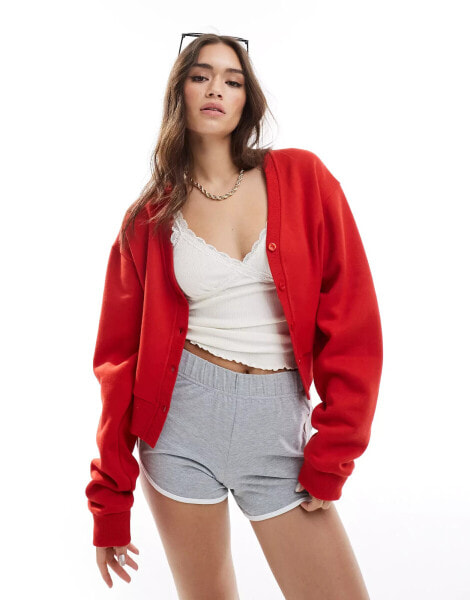 ASOS DESIGN button through sweat cardigan in red