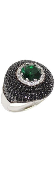 Suzy Levian Sterling Silver Cubic Zirconia Green and Black Pave Halo Ring