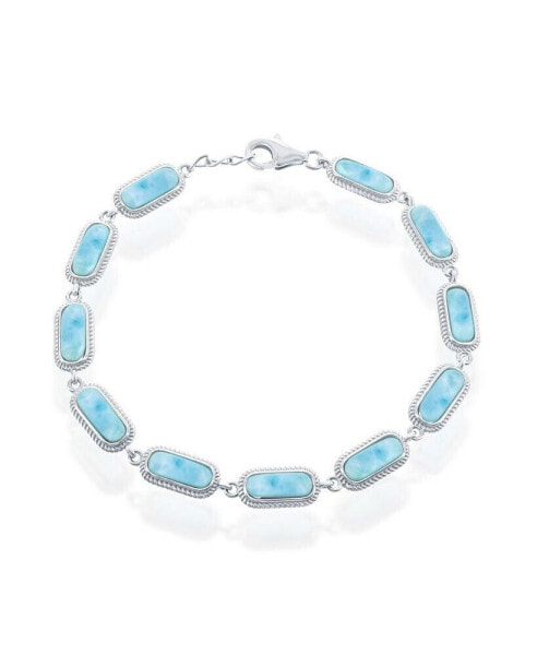 Sterling Silver Oval Larimar Linked Bracelet