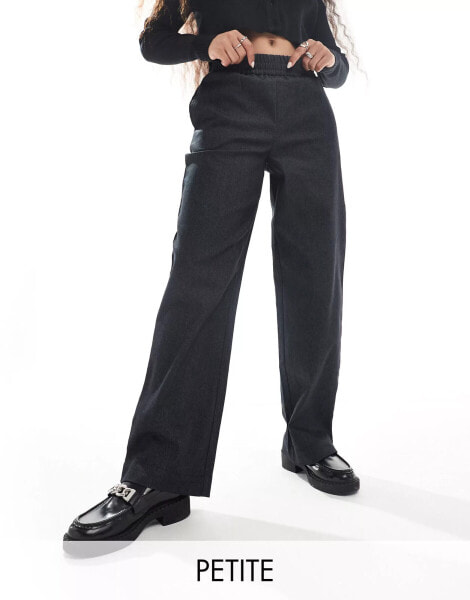 Noisy May Petite ruched waist trousers in dark grey