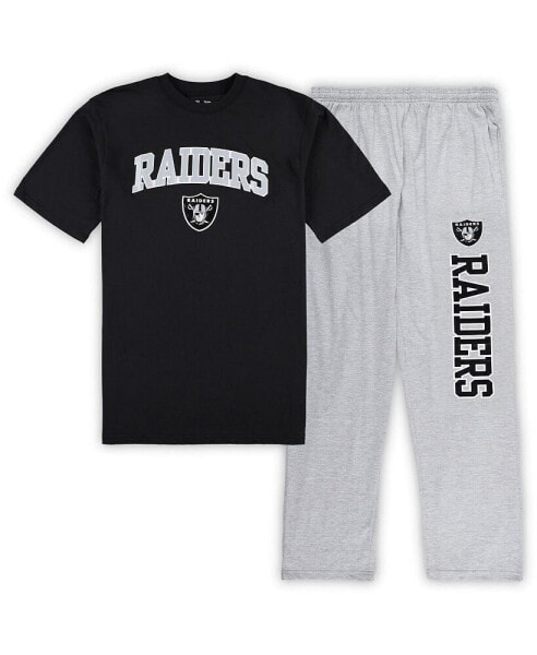 Men's Black, Heather Gray Las Vegas Raiders Big and Tall T-shirt and Pajama Pants Sleep Set