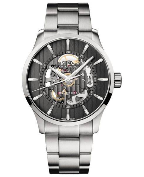 Men's Swiss Automatic Multifort Skeleton Vertigo Stainless Steel Bracelet Watch 42mm