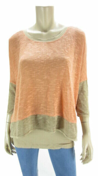 Grace Elements Womens Colorblock Pullover Sweater Top Peach Taupe S