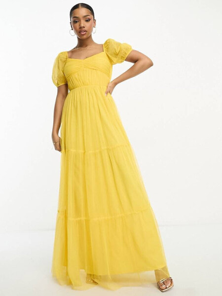 Anaya tulle maxi dress with sweetheart neckline in yellow
