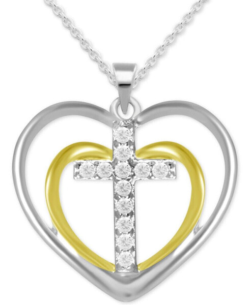 Macy's diamond Double Heart Cross Pendant Necklace (1/10 ct. t.w.) in Sterling Silver & 14k Gold-plated Sterling Silver