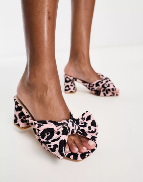 Glamorous Exclusive mid heel sandals with bow in pink leopard