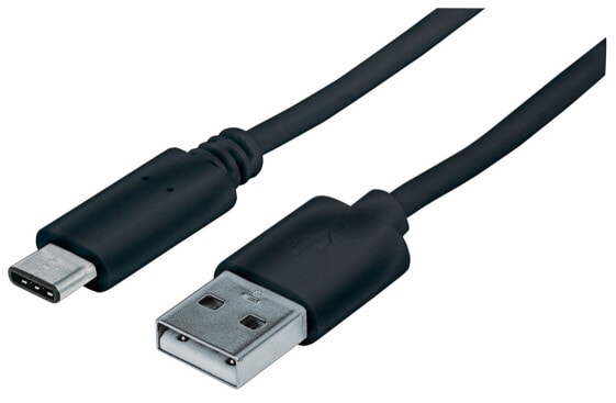 Manhattan USB-C to USB-A Cable - 1m - Male to Male - Black - 480 Mbps (USB 2.0) - Equivalent to USB2AC1M - Hi-Speed USB - Lifetime Warranty - Polybag - 1 m - USB C - USB A - USB 2.0 - Male/Male - Black