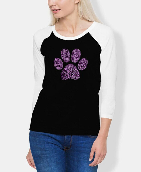 Women's Raglan XOXO Dog Paw Word Art T-shirt
