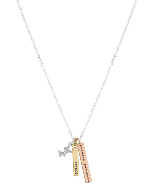 Unwritten 14K Tri-Tone Gold Flash-Plated Brass Crystal Butterflies "Mother Daughter Friends" Bar Pendant Necklace with Extender