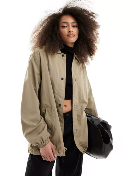 ASOS DESIGN oversized coach jacket in stone