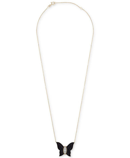 Wrapped diamond Enamel Butterfly Necklace (1/10 ct. t.w.) in 10k Yellow Gold, 17" + 1" extender
