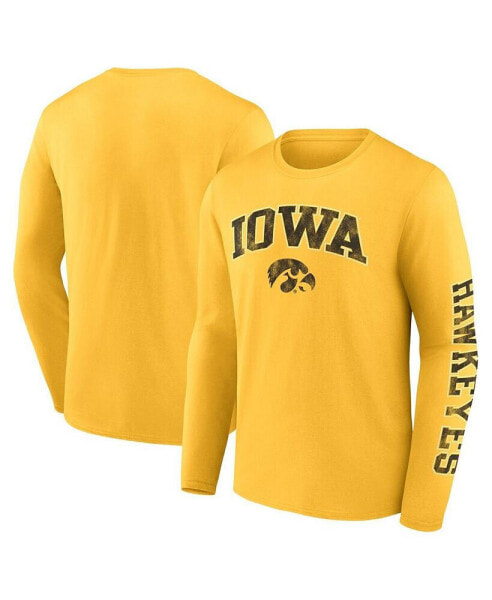 Men's Gold Iowa Hawkeyes Distressed Arch Over Logo Long Sleeve T-shirt
