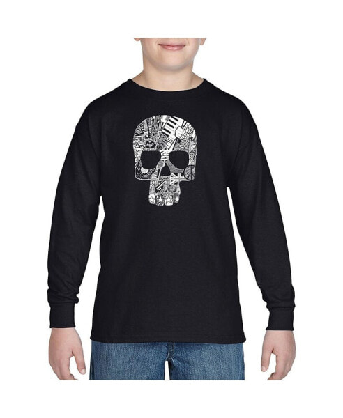 Child Rock n Roll Skull - Boy's Word Art Long Sleeve T-Shirt