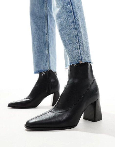 Stradivarius heeled ankle boot in black with fine heel