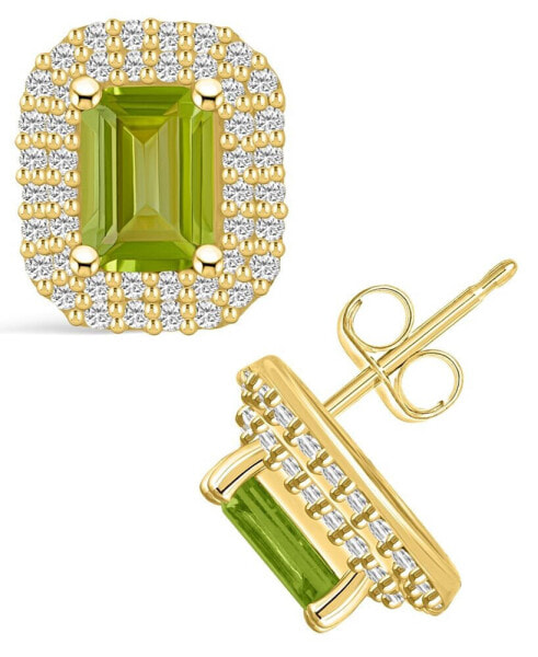 Peridot (2-1/5 ct. t.w.) and Diamond (3/4 ct. t.w.) Halo Stud Earrings in 14K Yellow Gold