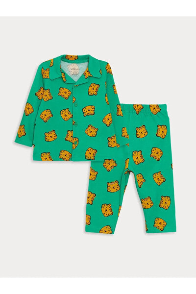 LCW baby Polo Yaka Uzun Kollu Baskılı Erkek Bebek Pijama Takımı