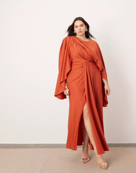 ASOS EDITION Curve volume flare sleeve grecian cut out maxi dress in rust