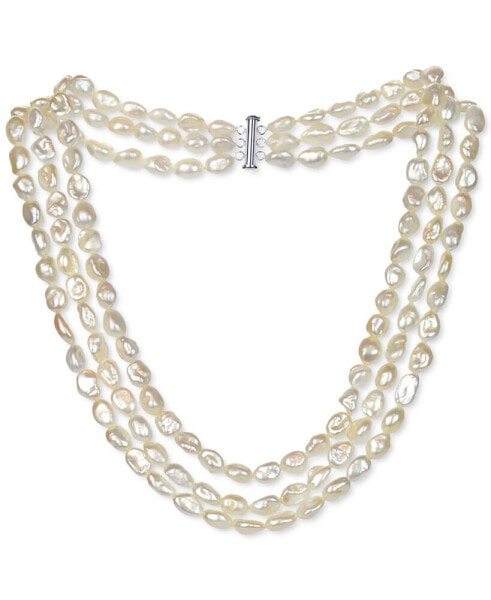 Baroque Cultured Freshwater Pearl (8-9mm) Triple Row 16"-18" Collar Necklace (Also in Black Baroque Cultured Freshwater Pearl)