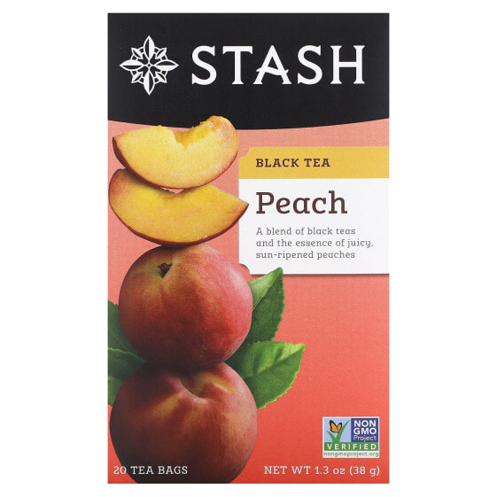 Stash Tea, Черный чай, персик, 20 чайных пакетиков, 38 г (1,3 унции)