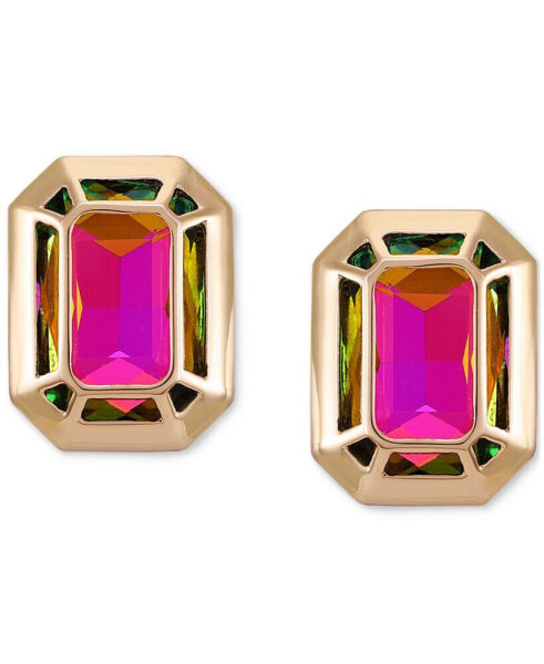 Gold-Tone Rainbow Stone Button Earrings
