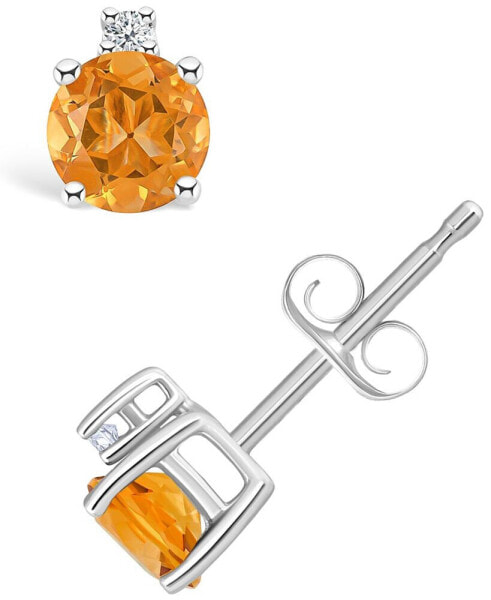 Citrine (1/2 ct. t.w.) and Diamond Accent Stud Earrings in 14K White Gold