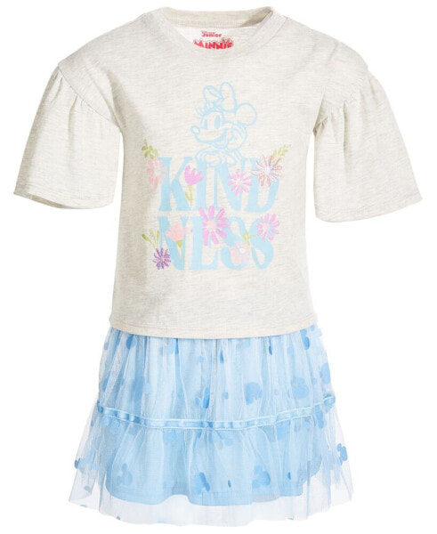 Toddler & Little Girls 2-Pc. Minnie Mouse Kindness Printed Flutter-Sleeve T-Shirt & Tulle Skirt Set