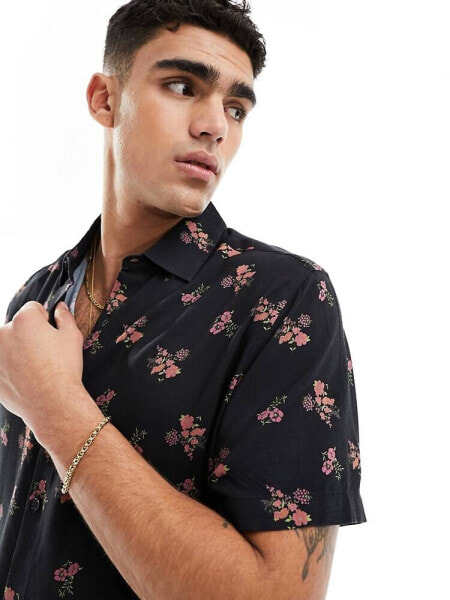 ASOS DESIGN relaxed shirt in a dark base floral