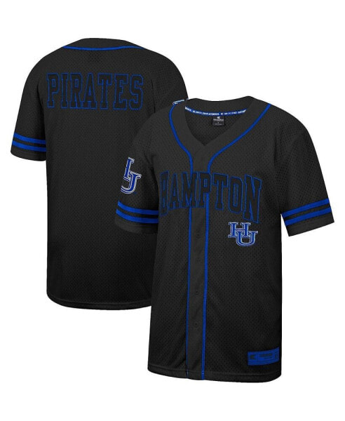 Men's Black Hampton Pirates Free Spirited Mesh Button-Up Baseball Jersey