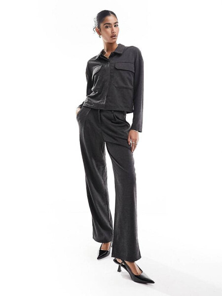 Vero Moda jersey comfort wide leg trouser co-ord in dark grey