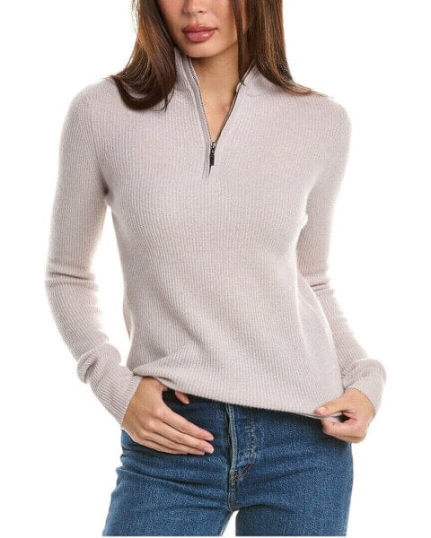 Forte Cashmere Rib Zip Mock Cashmere Sweater Women's Brown M