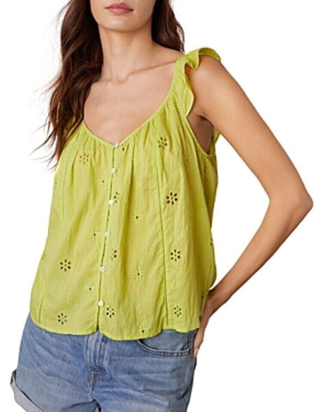 VELVET BY GRAHAM and SPENCER Womens Green Button Down Tank Top Blouse L