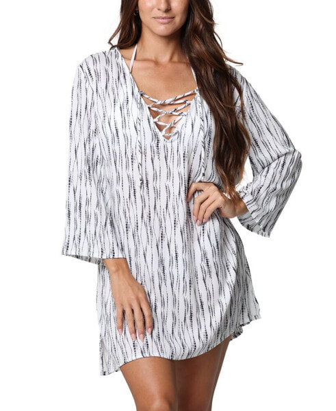 Women's Printed Lace-Up Cover-Up Tunic