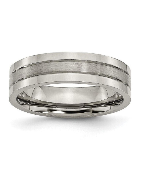 Titanium Brushed and Polished 6 mm Grooved Wedding Band Ring