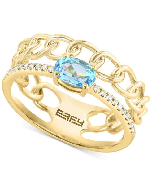 Кольцо EFFY Blue Topaz & Diamond Chain Link Double  in 14k Gold.