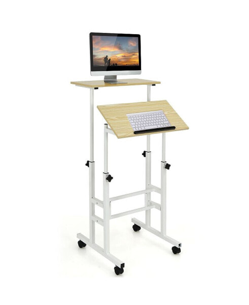 Height Adjustable Mobile Standing Desk with Rolling Wheels for Office and Home