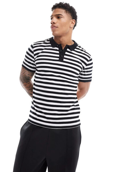 Threadbare textured stripe polo in black