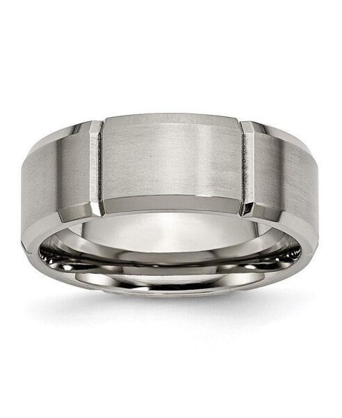 Titanium Brushed Grooved Beveled Edge Wedding Band Ring