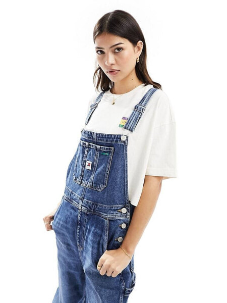 Tommy Jeans Daisy dungarees in dark wash