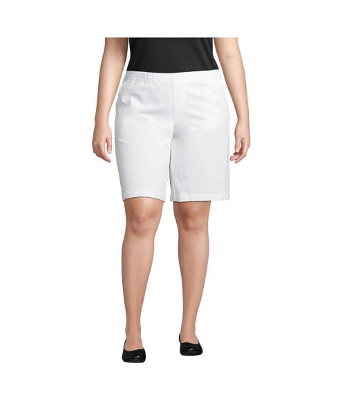 Plus Size Mid Rise Elastic Waist Pull On 10" Chino Bermuda Shorts