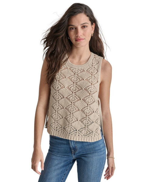 DKNY Women's Crocheted Split-Side Tied Tank Top