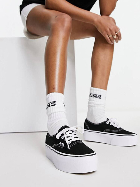 Vans Authentic Stackform Platform trainers in black and white