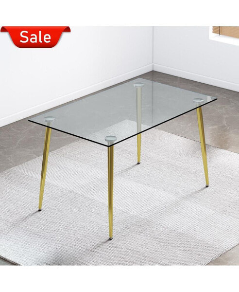 Minimalist Rectangular Glass Dining Table, 46" Eq