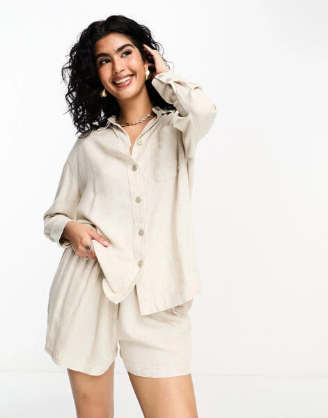 River Island co-ord linen oversized shirt in stone