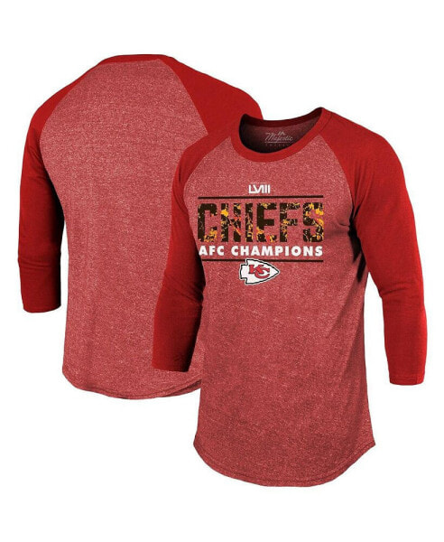 Men's Threads Red Kansas City Chiefs 2023 AFC Champions Tri-Blend Raglan 3/4-Sleeve T-shirt