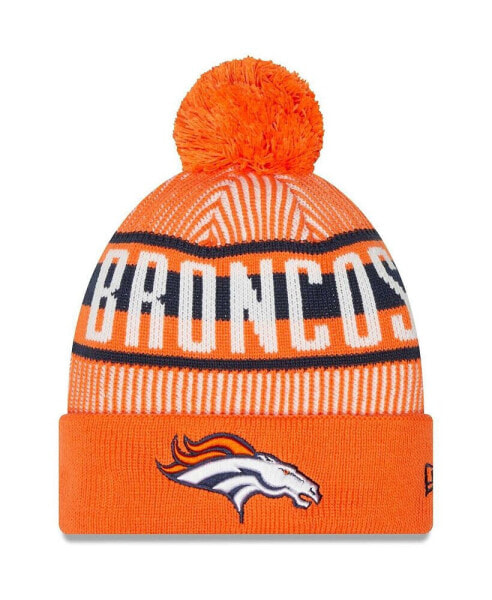 Men's Orange Denver Broncos Striped Cuffed Knit Hat with Pom