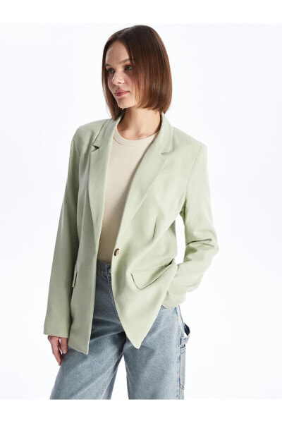 LCW Düz Uzun Kollu Keten Karışımlı Kadın Blazer Ceket